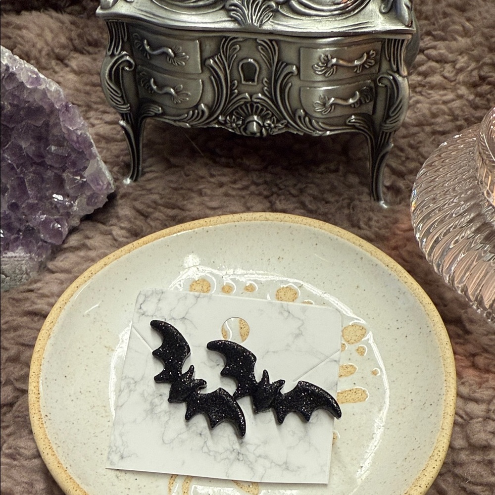 Black Glitter Bat stud earrings